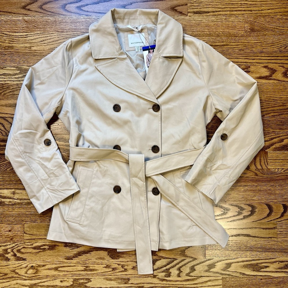 Weatherproof Trenchcoat Women's Belted Mid-Length Tan Rain Jacket Size Lg NWT